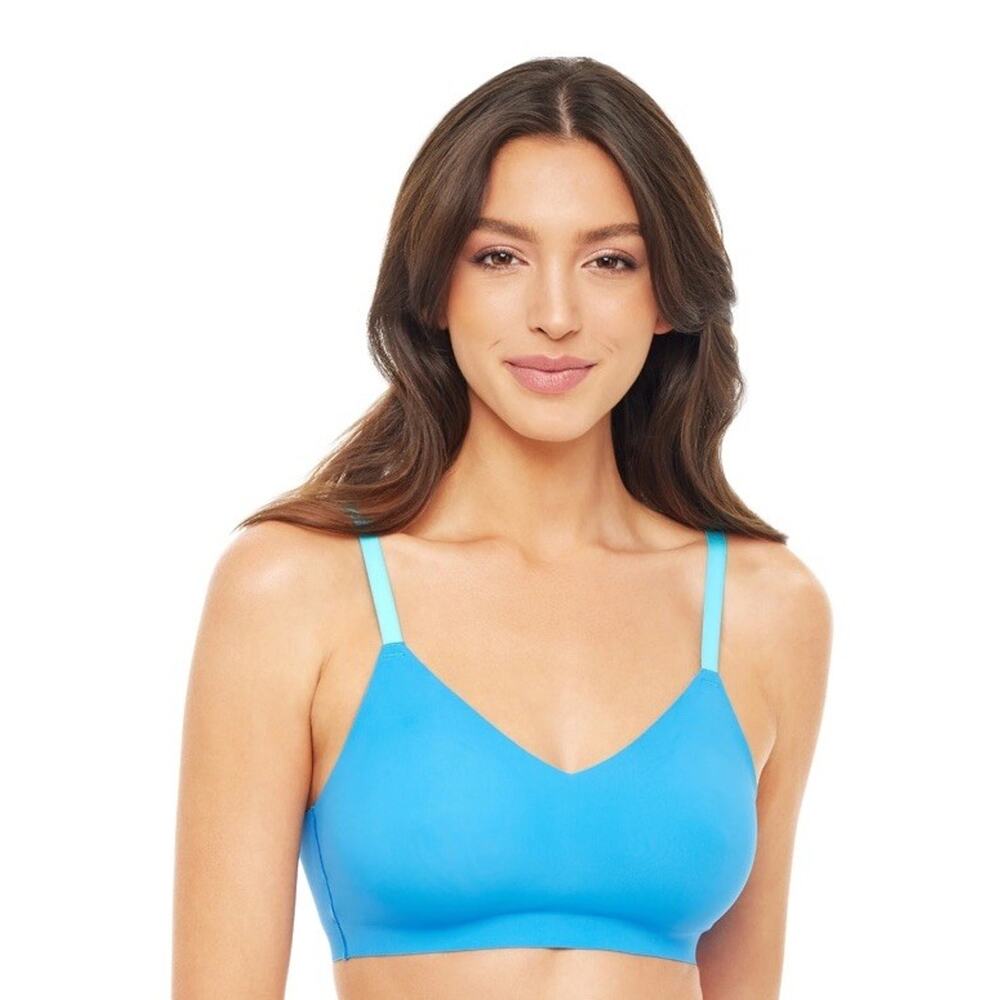 No Boundaries Bonded Bralette V-Neck Padded Wirefree Blue Teal Juniors S